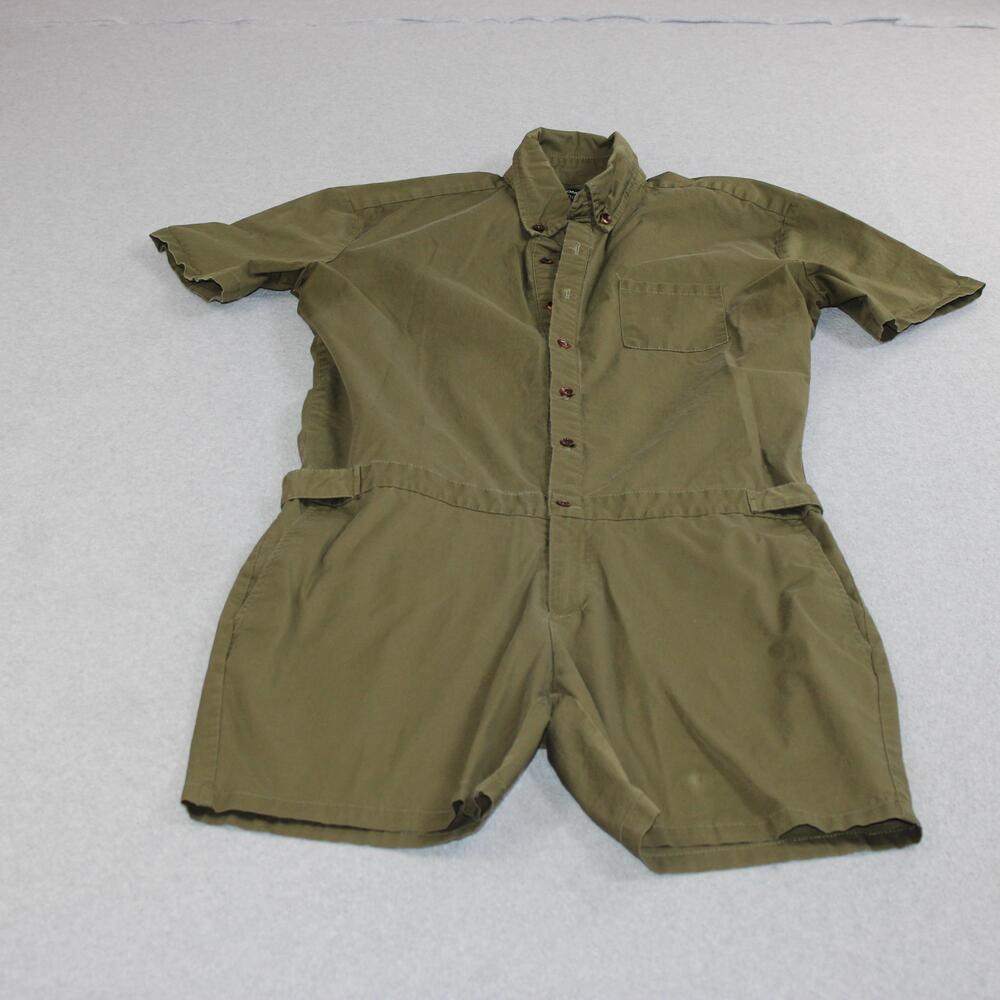 RomperJack Romper Men Large Green Chino Shirt Shorts 5 Inch Inseam Summer Casual